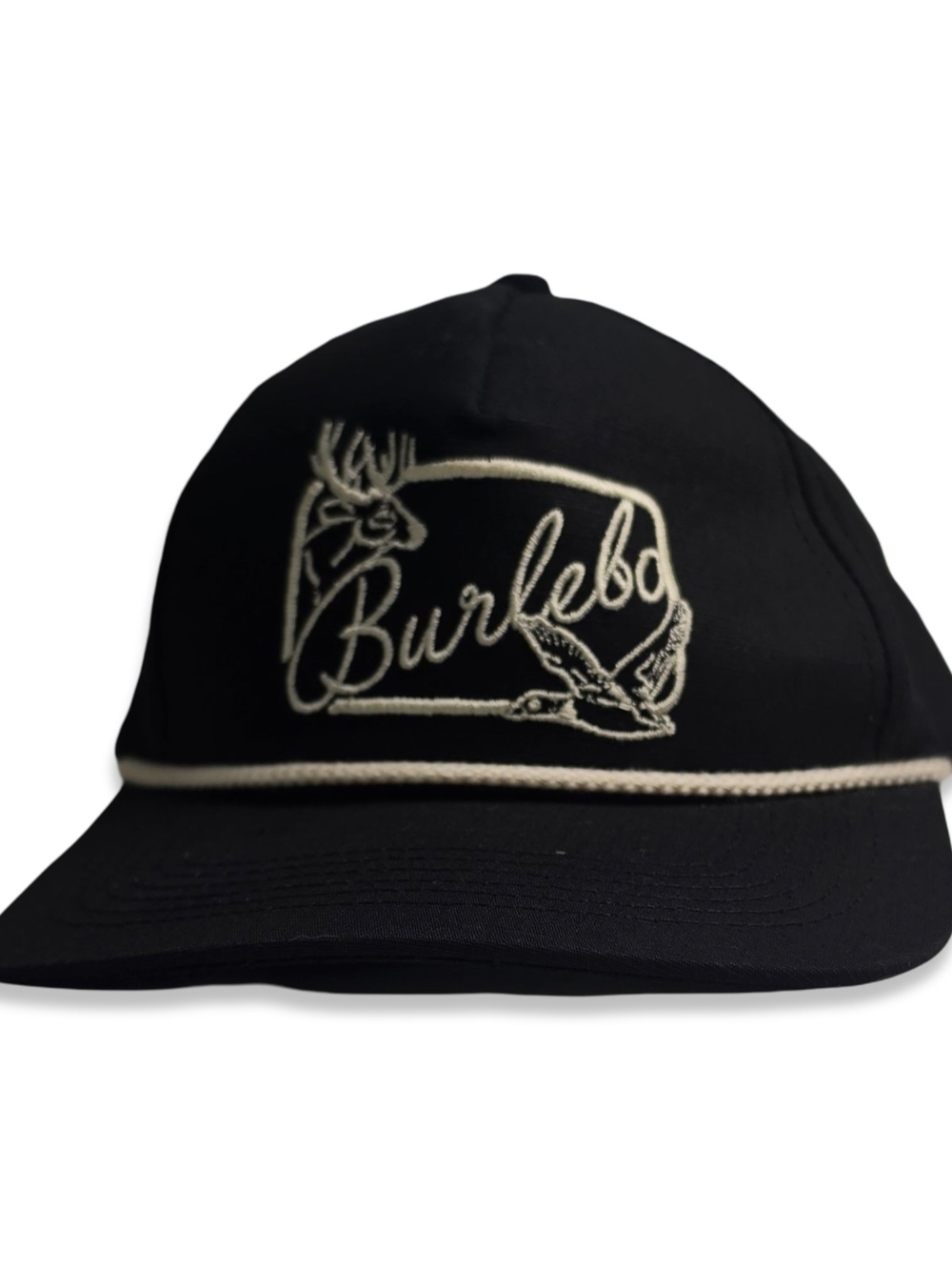 Burlebo Black Rope Snapback Hat Embroidered Deer Duck Outdoors Hunting Trucker
